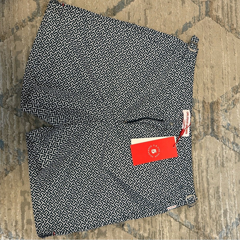Orlebar Brown Navy and White Geometric Bulldog Shorts